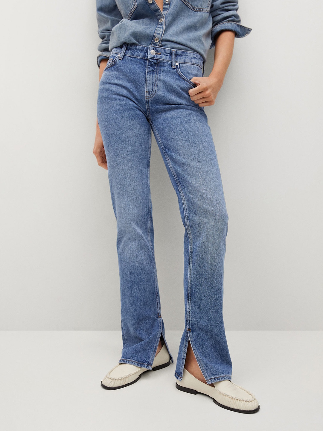 

MANGO Women Blue Pure Cotton Slim Fit Light Fade Jeans