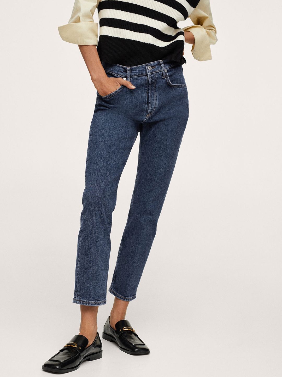 

MANGO Women Navy Blue Straight Fit Stretchable Jeans