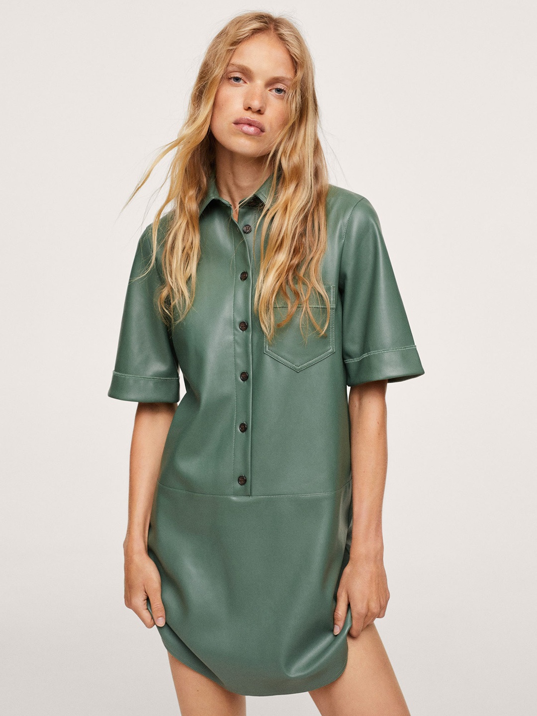 

MANGO Green Shirt Dress