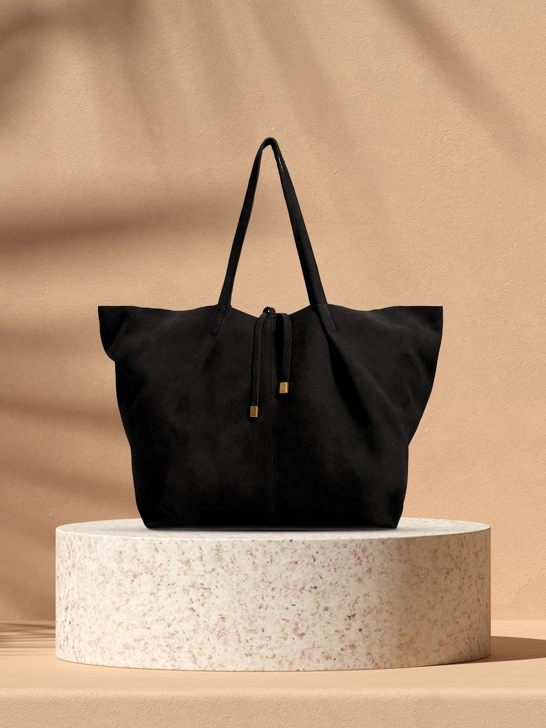 

MANGO Black Solid Leather Oversized Shopper Tote Bag
