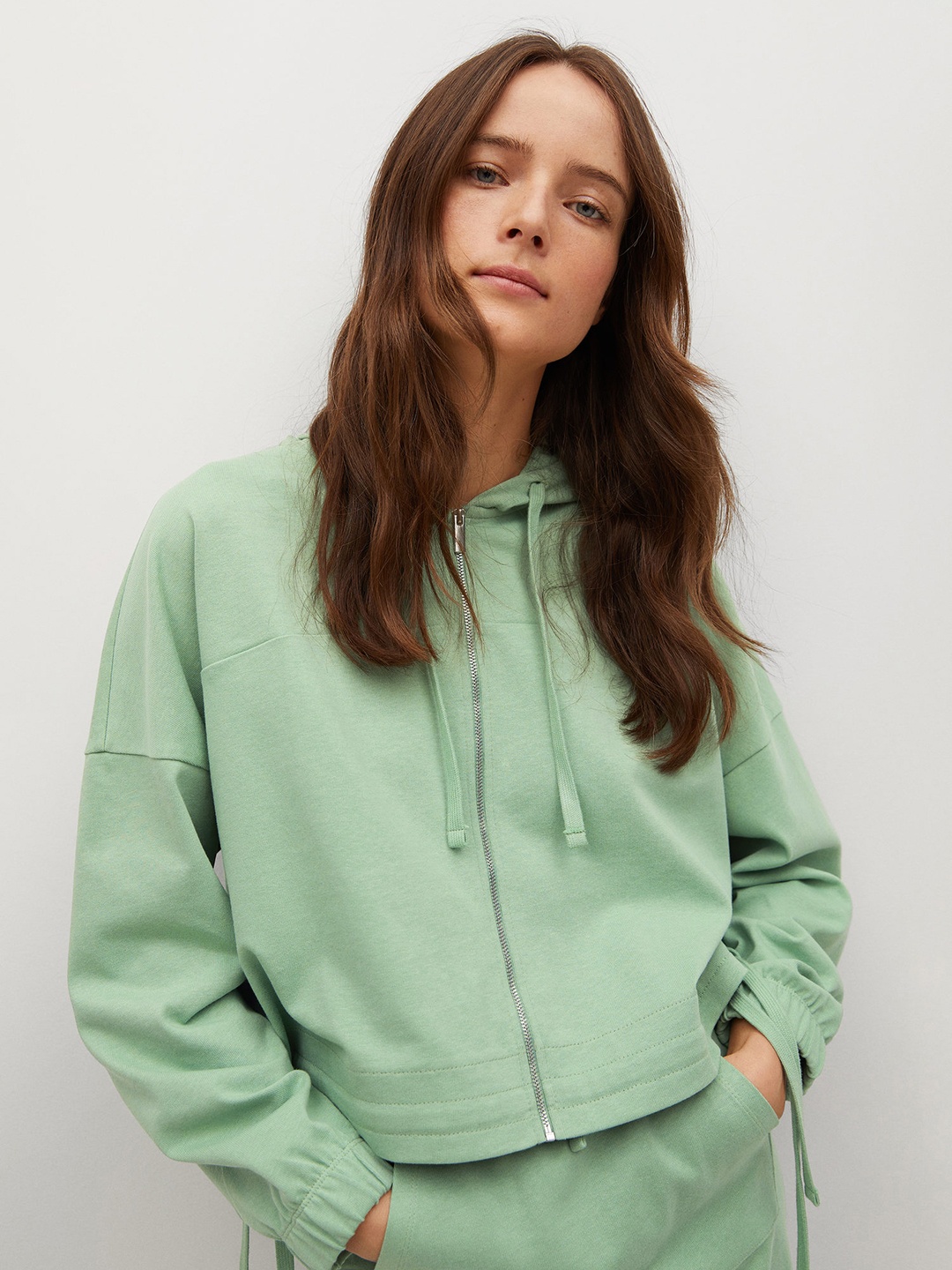 

MANGO Women Sea Green Hooded Sweatshirt