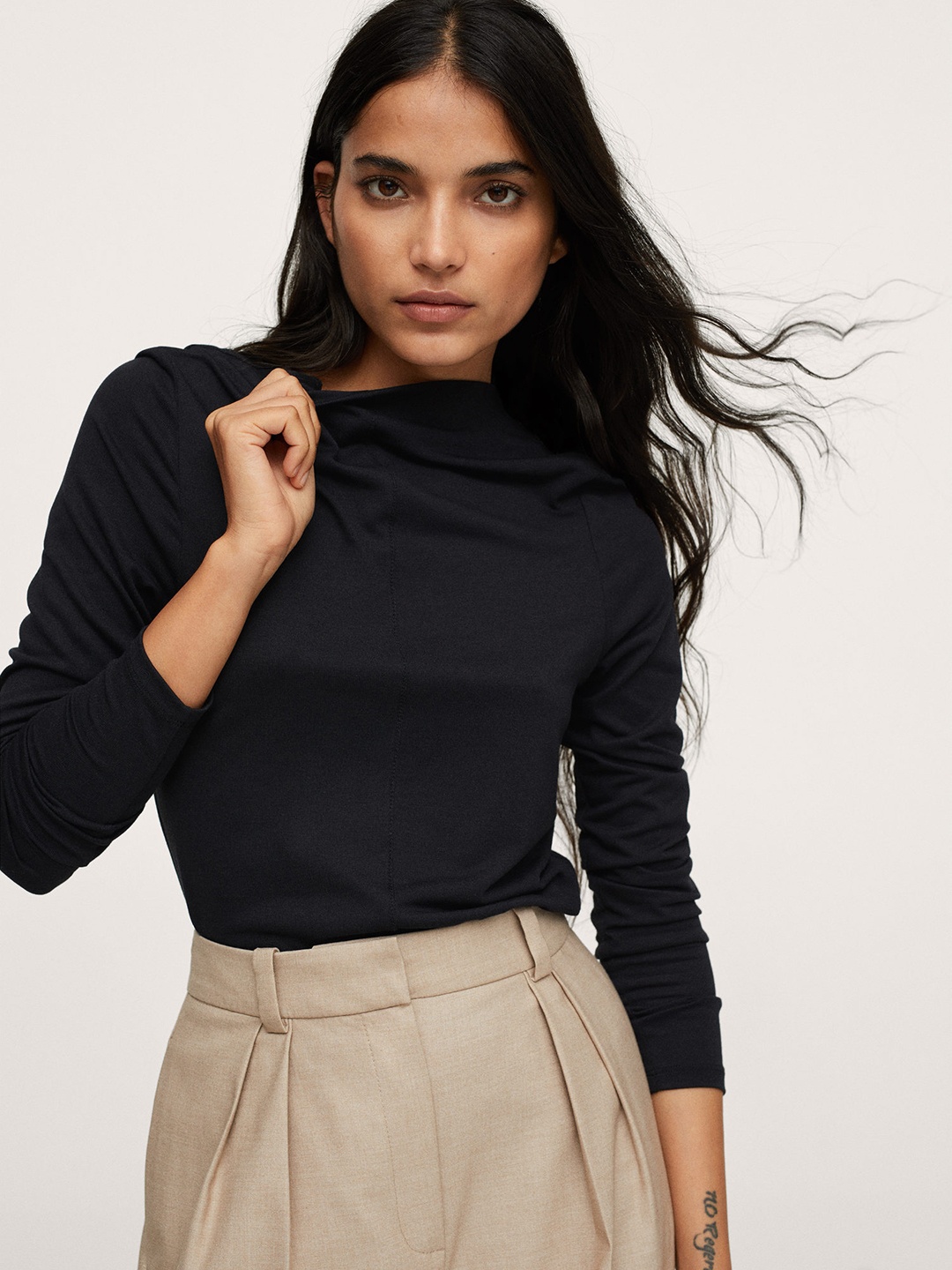 

MANGO Women Black T-shirt