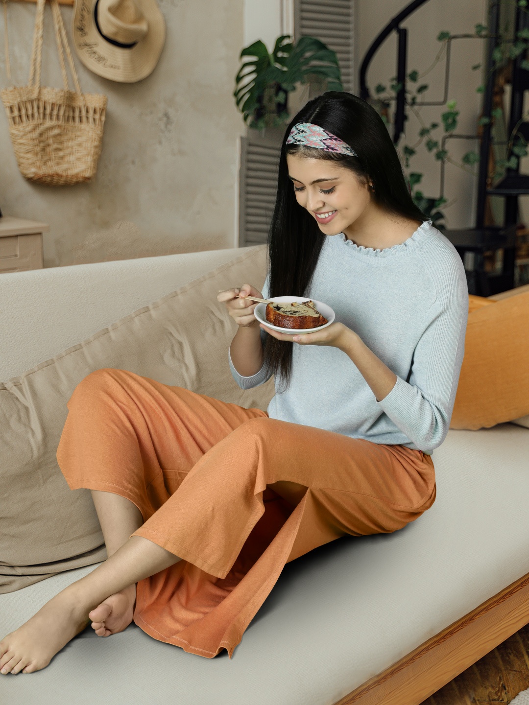 

MANGO Women Orange High-Rise Pleated Parallel Trousers