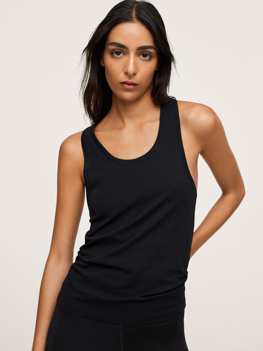 

MANGO Black Solid Tank Top