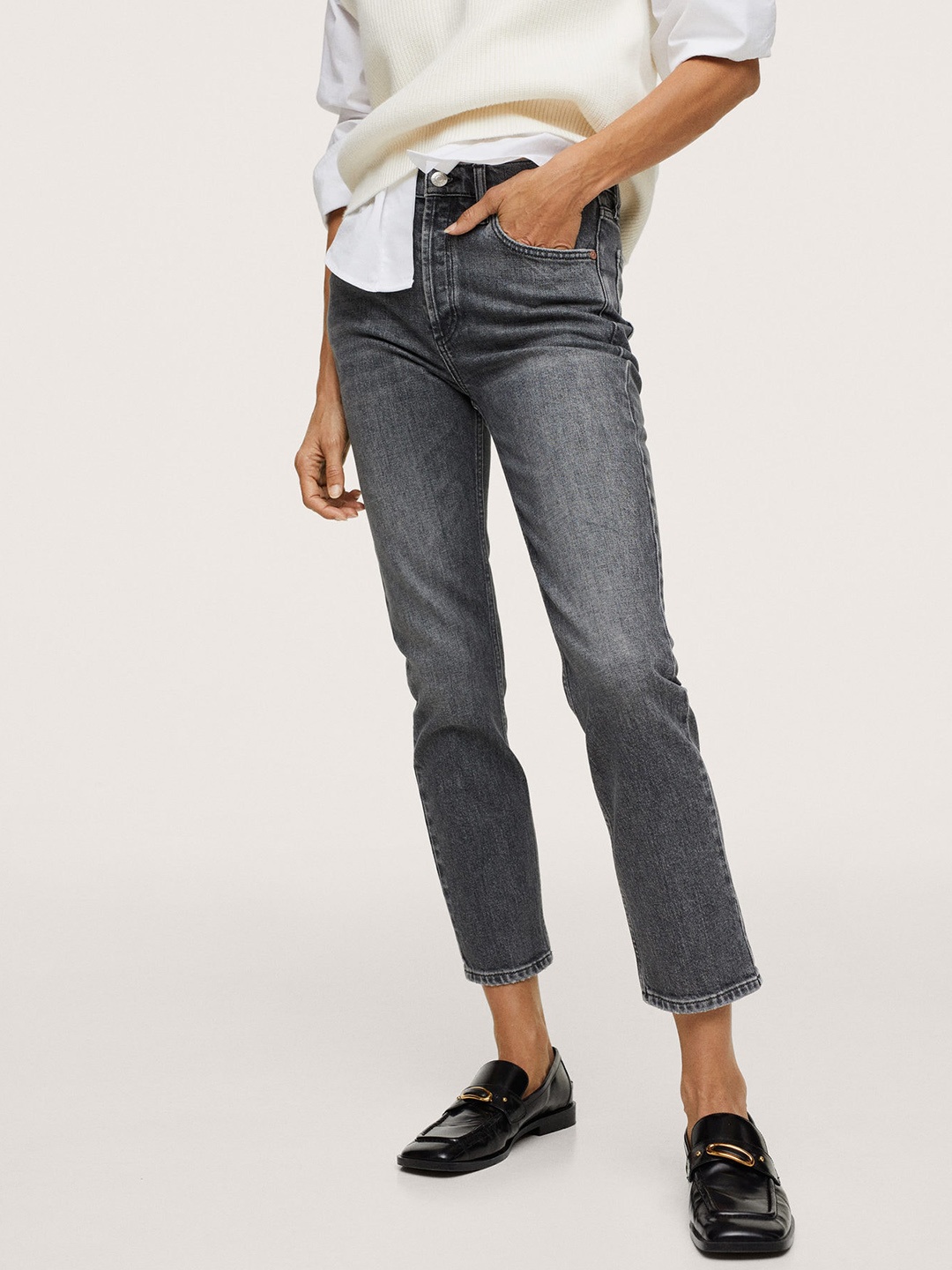 

MANGO Women Grey Slim Fit Light Fade Stretchable Jeans