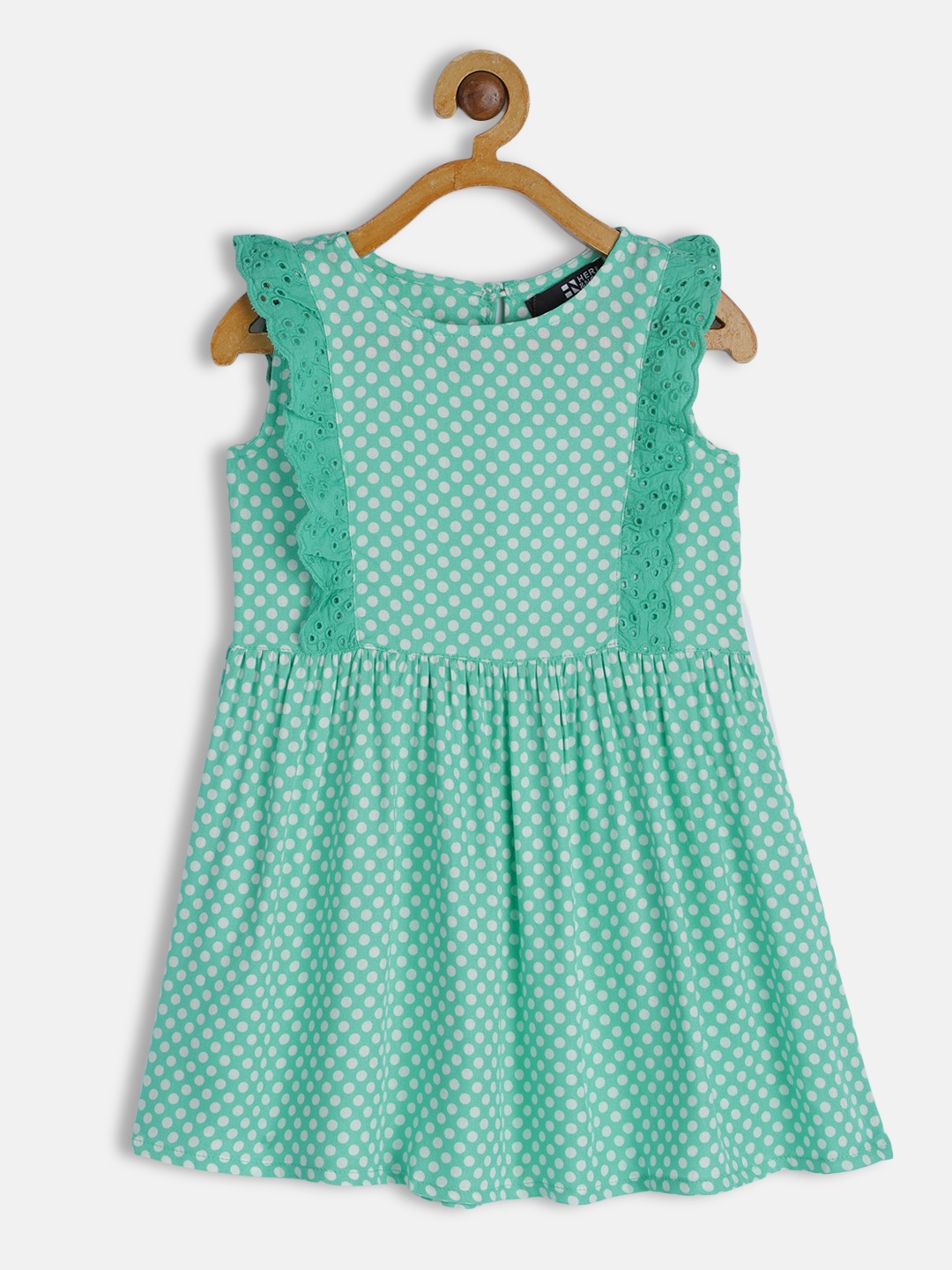 

HERE&NOW Girls Green & White Polka Dot Fit and Flare Dress