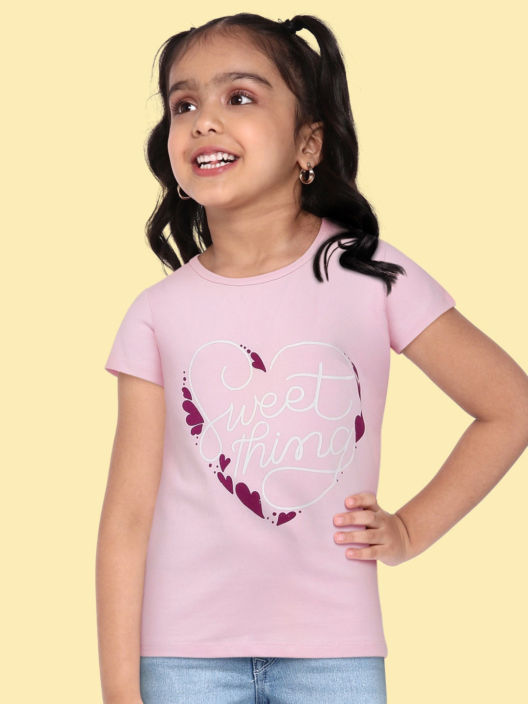 

HERE&NOW Girls Pink Printed Pure Cotton T-shirt