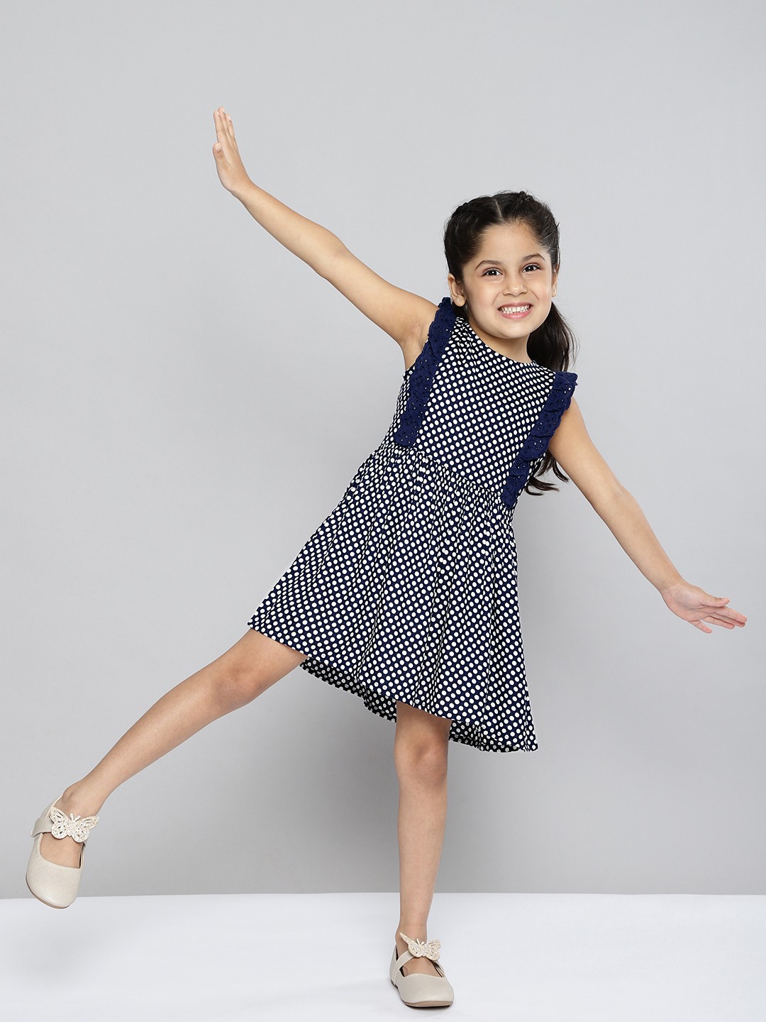 

HERE&NOW Navy Blue & White Polka Dot Fit and Flare Dress