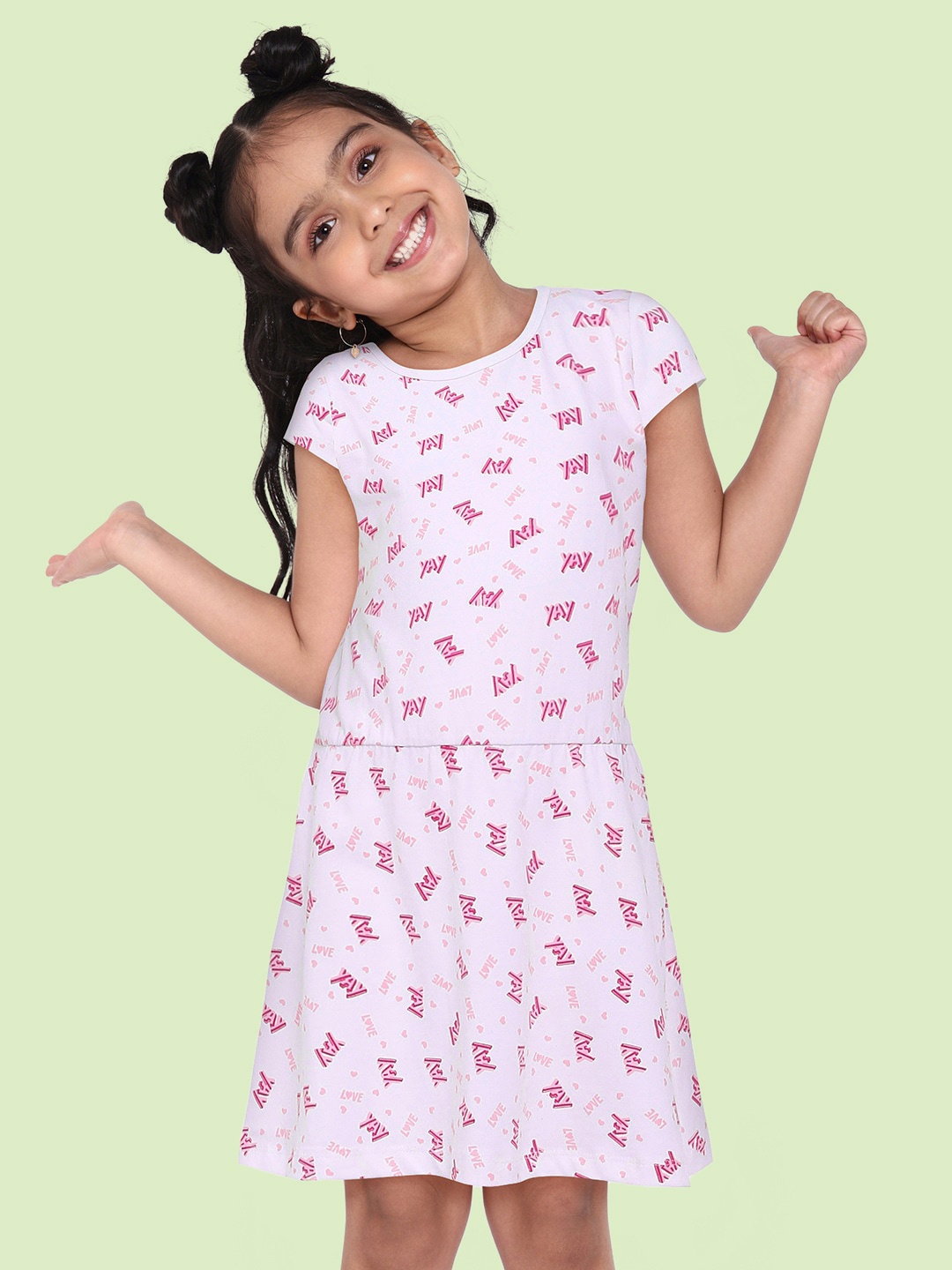 

HERE&NOW White & Pink Printed Pure Cotton A-Line Dress