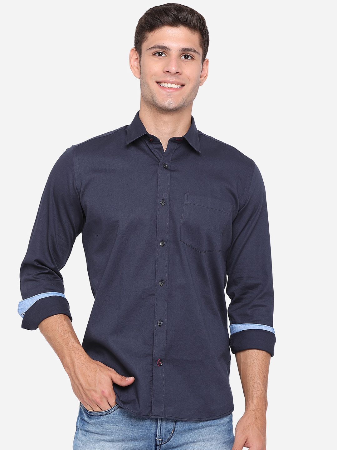 

Greenfibre Men Blue Slim Fit Solid Cotton Casual Shirt