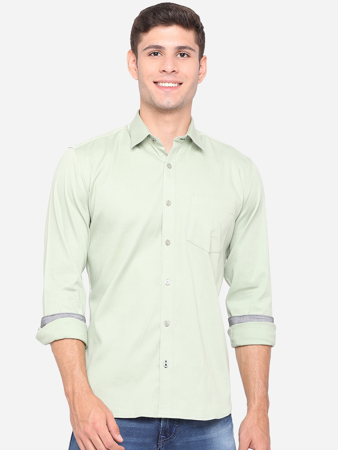 

Greenfibre Men Green Slim Fit Opaque Casual Shirt