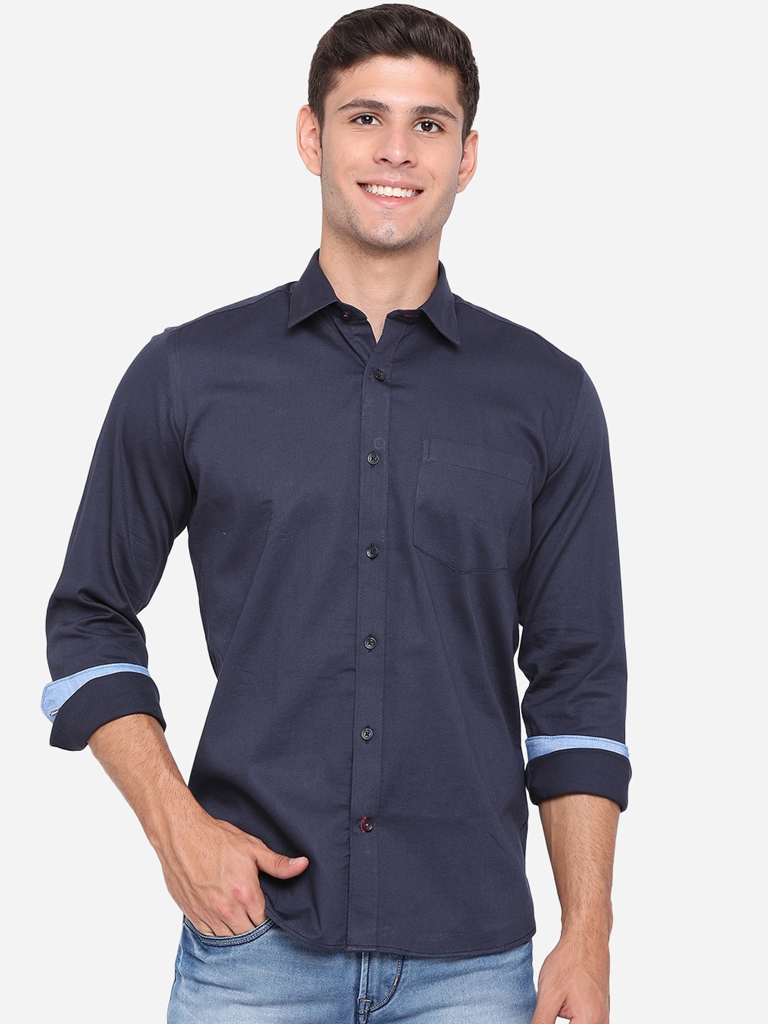 

Greenfibre Men Navy Blue Slim Fit Opaque Casual Shirt