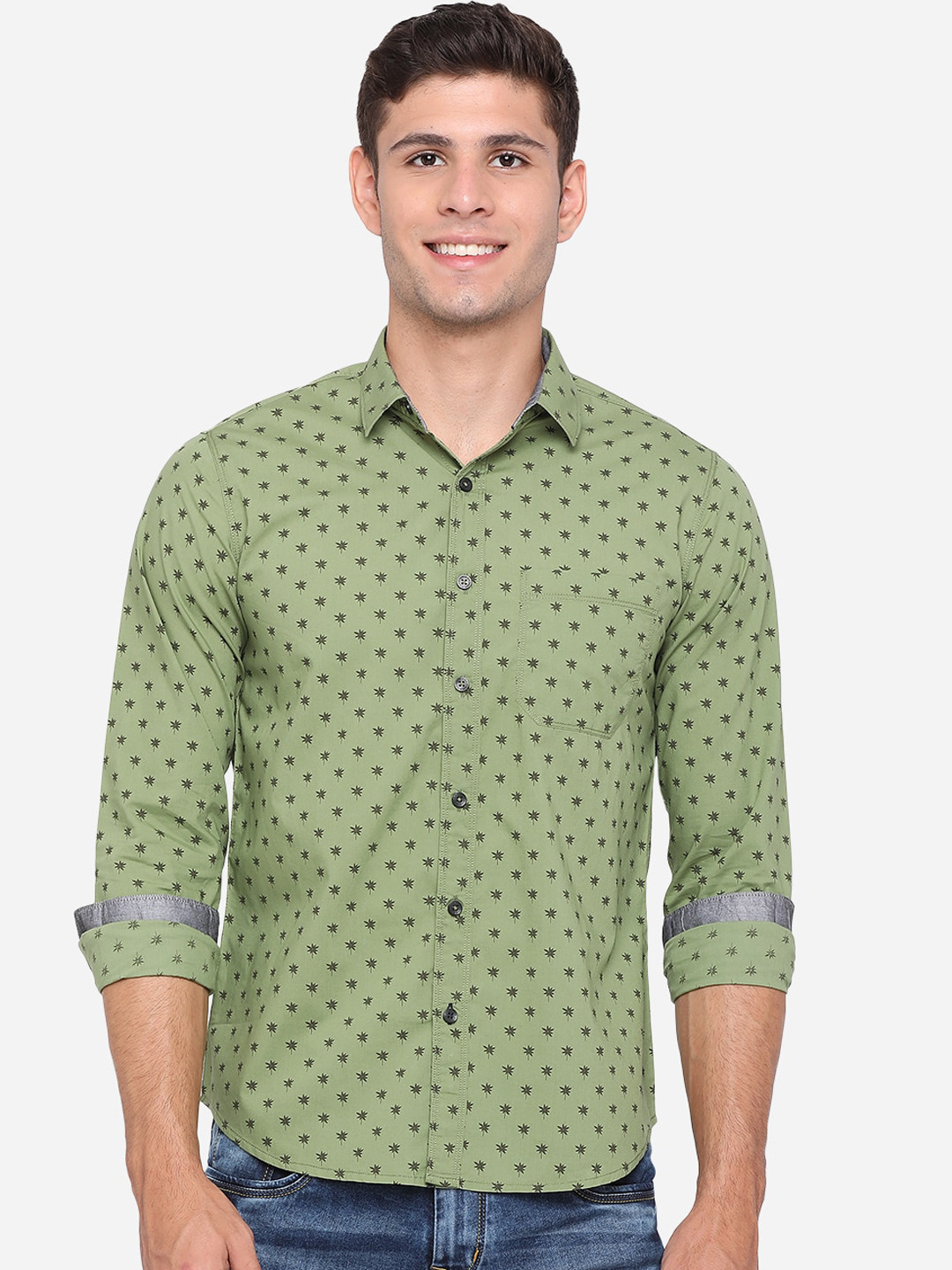 

Greenfibre Men Slim Fit Floral Printed Casual Shirt, Green