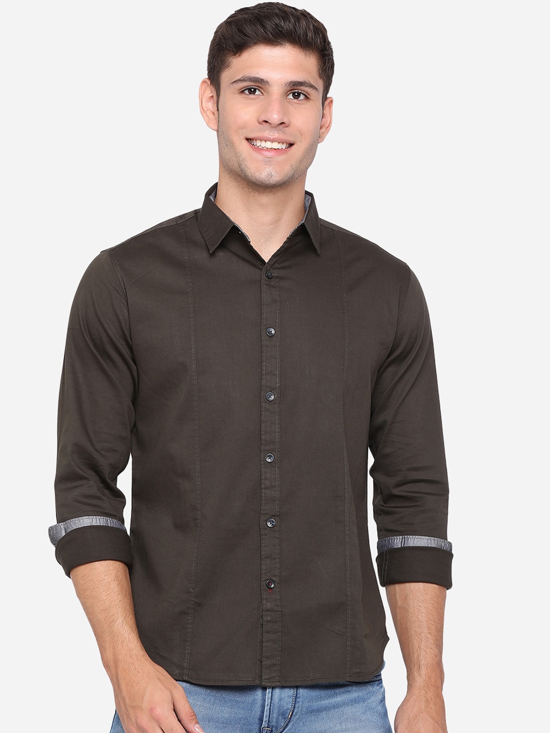 

Greenfibre Men Brown Slim Fit Opaque Casual Shirt