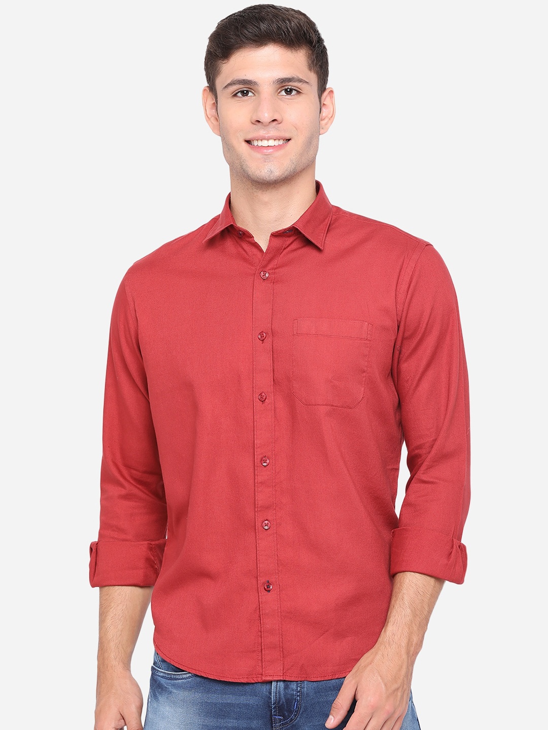 

Greenfibre Men Red Slim Fit Opaque Pure Cotton Casual Shirt