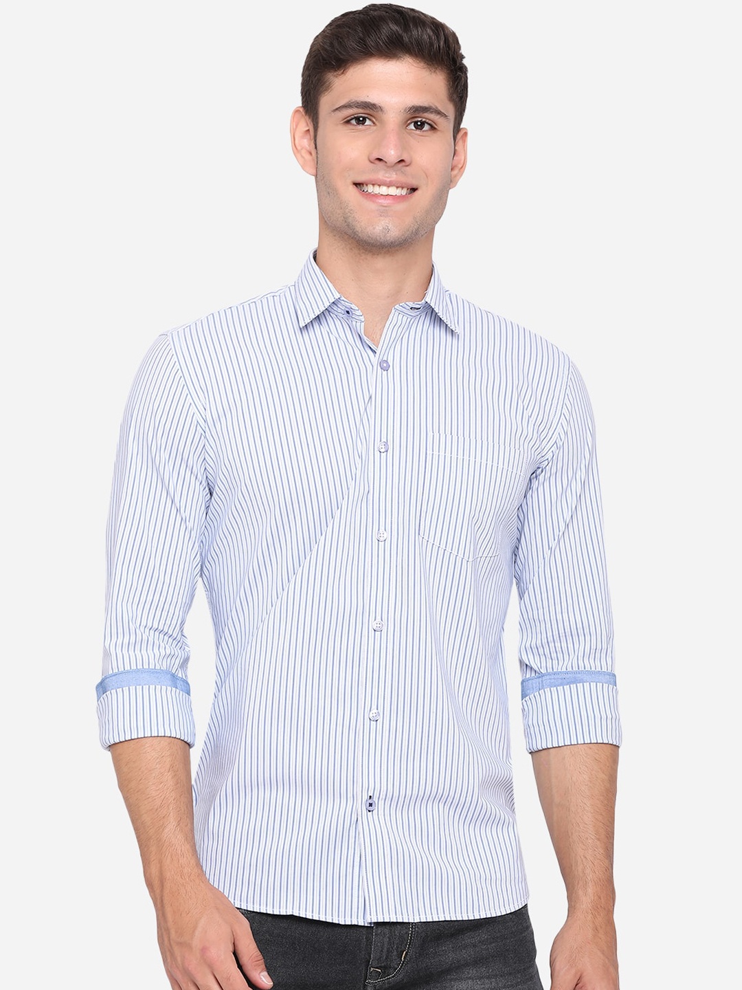 

Greenfibre Men Blue Slim Fit Striped Casual Shirt