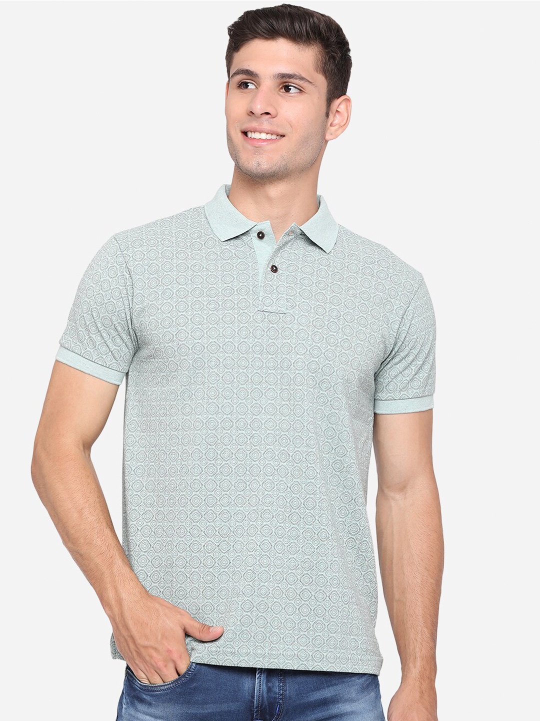 

Greenfibre Men Green Polo Collar Slim Fit T-shirt