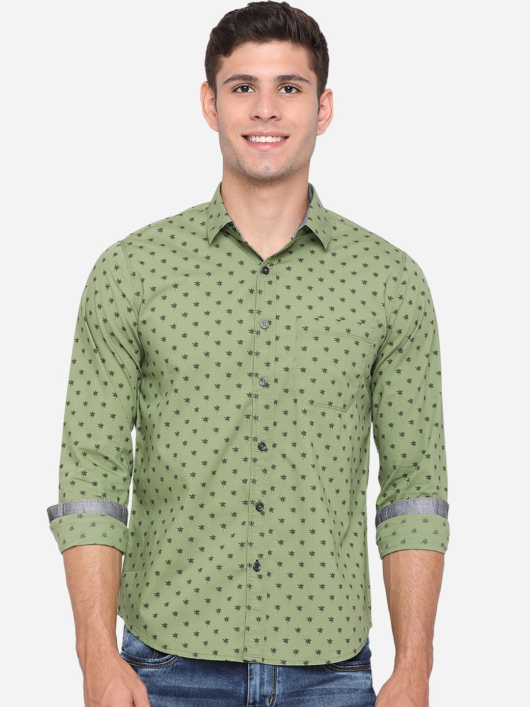

Greenfibre Men Green Slim Fit Floral Printed Casual Shirt