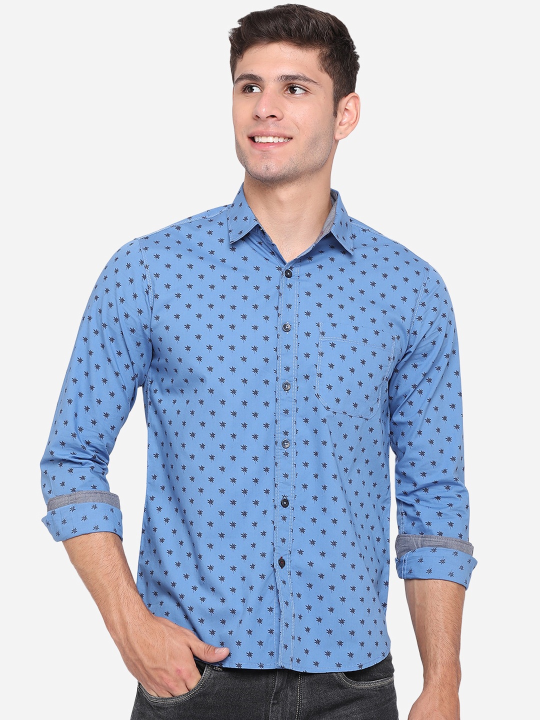 

Greenfibre Men Blue Slim Fit Floral Opaque Printed Casual Shirt