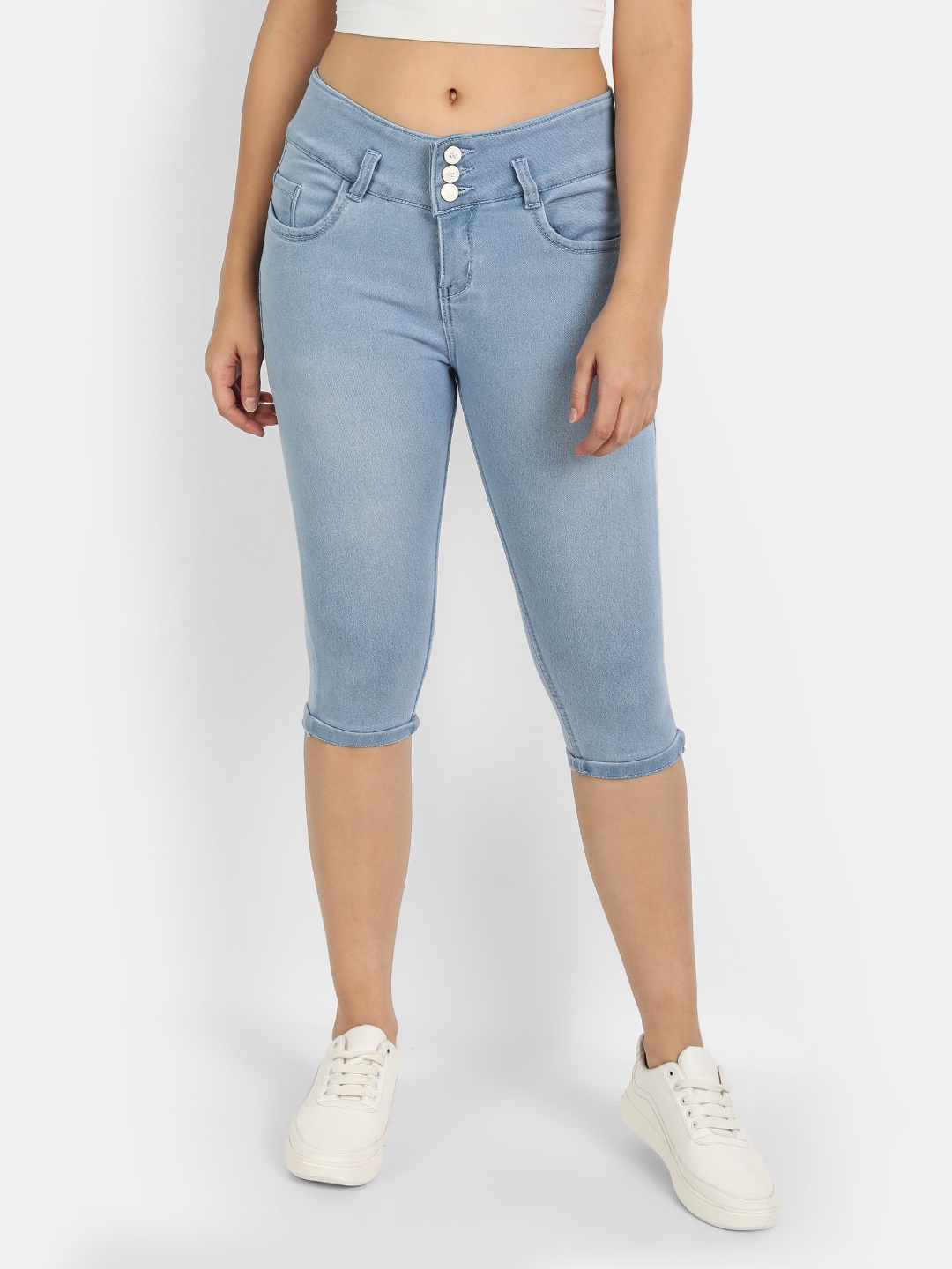 

BROADSTAR Women Blue Skinny Fit Denim Capris