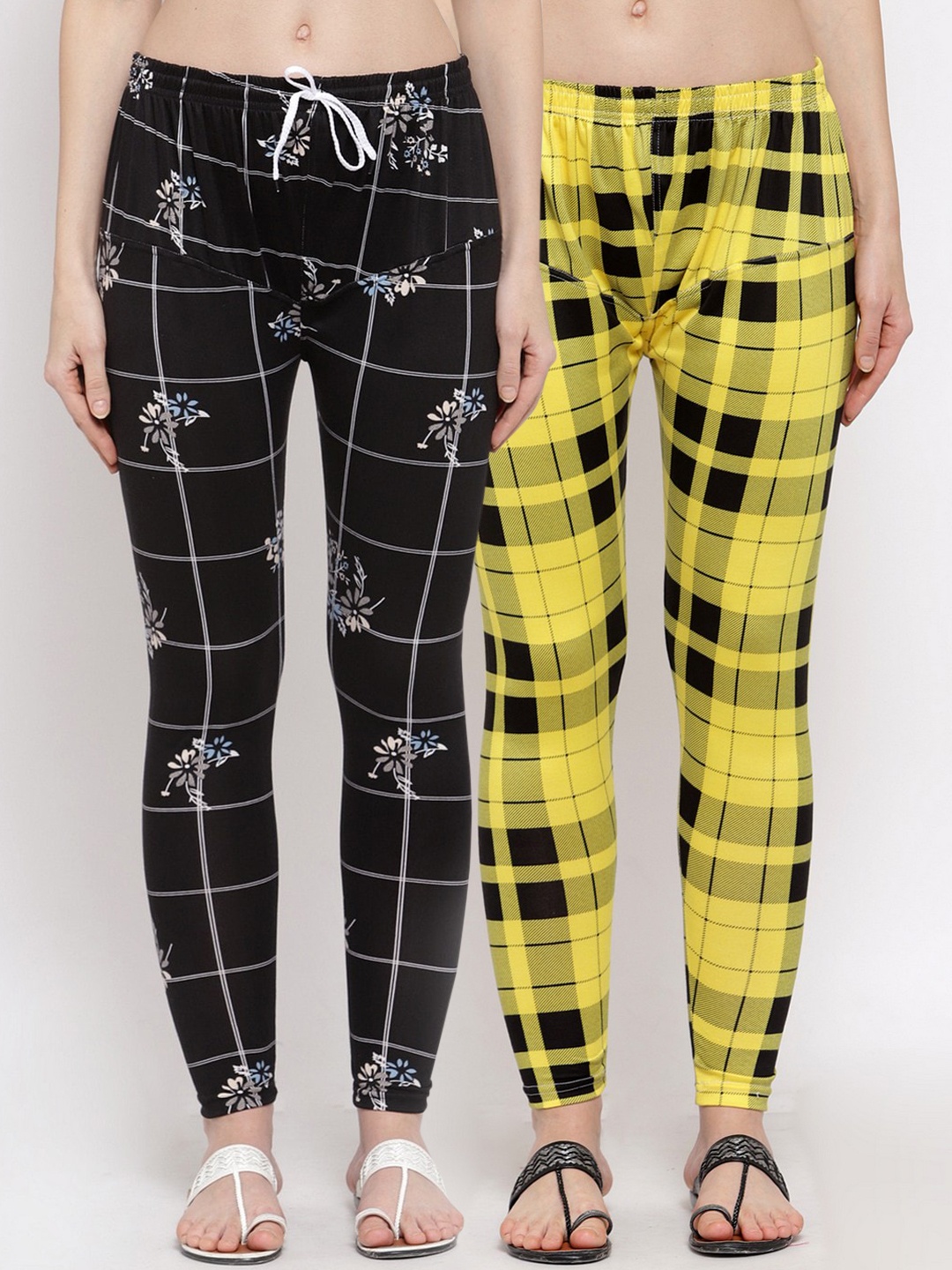 

KLOTTHE Women Pack Of 2 Printed Ankle Length Leggings, Yellow