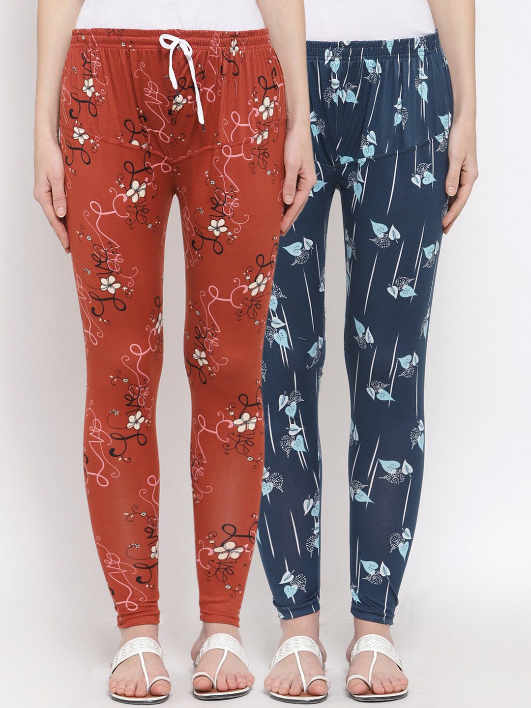 

KLOTTHE Women Pack Of 2 Printed Ankle-Length Leggings, Blue