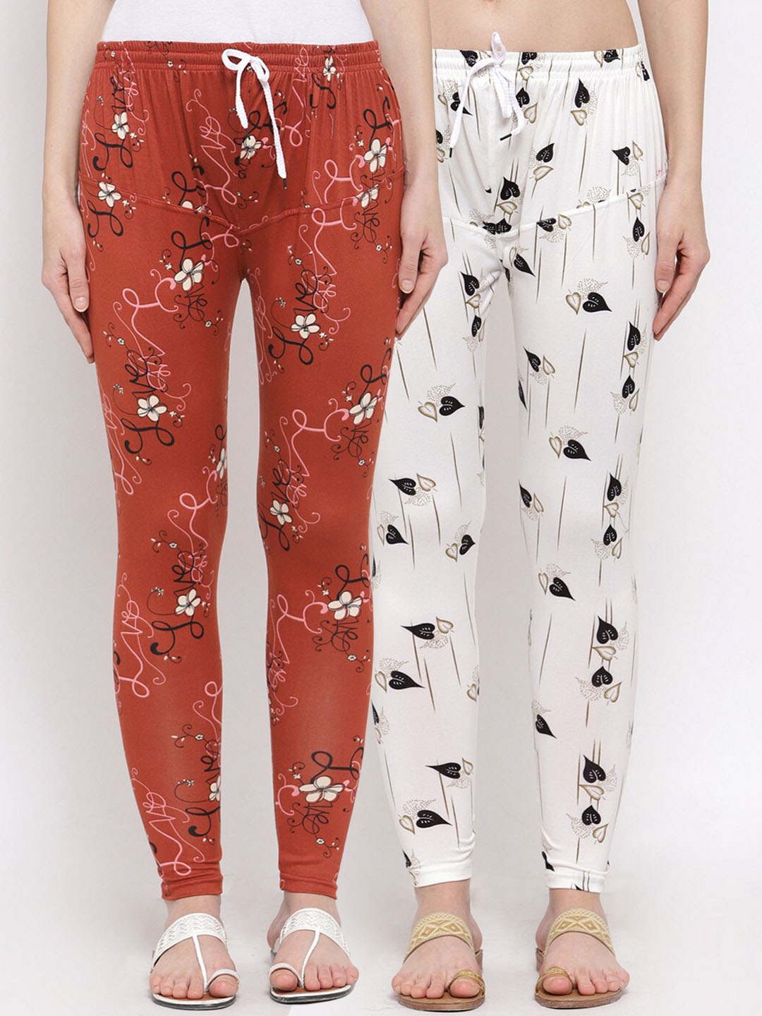 

KLOTTHE Women Pack Of 2 Printed Ankle Length Leggings, Rust