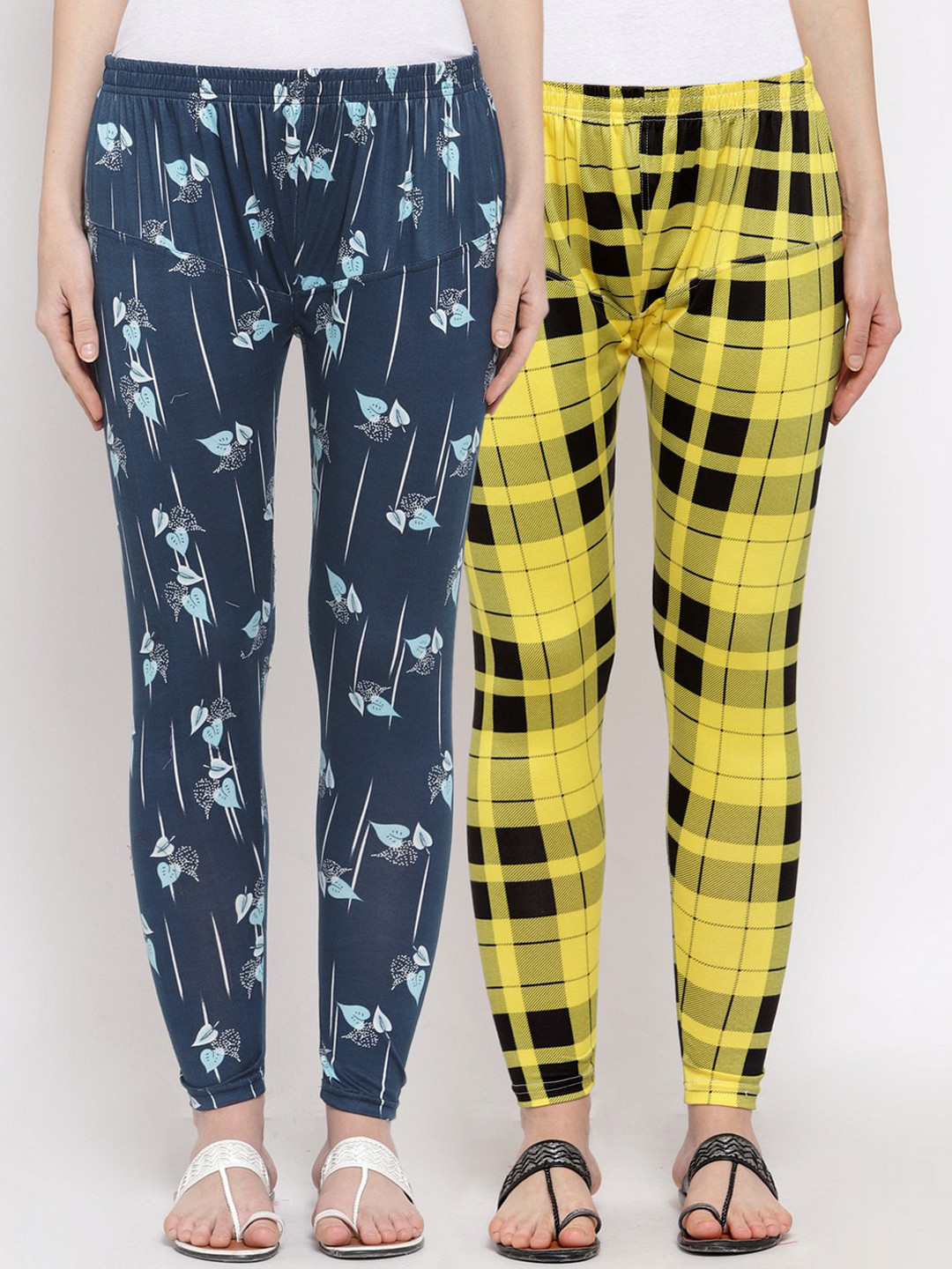 

KLOTTHE Women Pack Of 2 Printed Ankle-Length Leggings, Blue