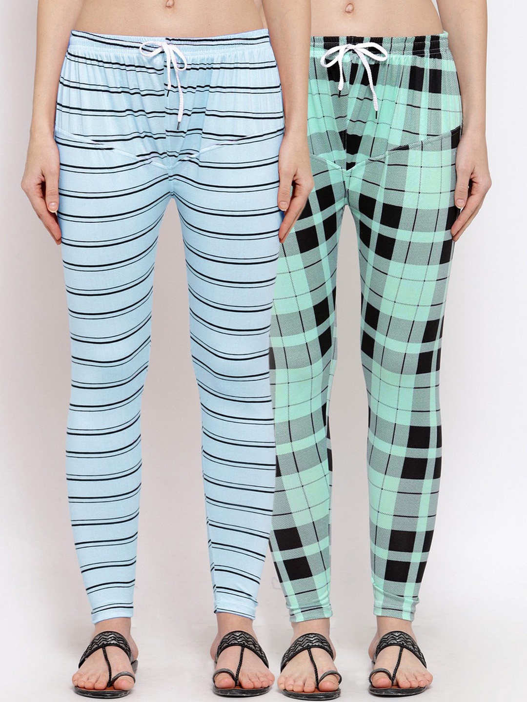 

KLOTTHE Women Pack Of 2 Printed Ankle Length Leggings, Blue