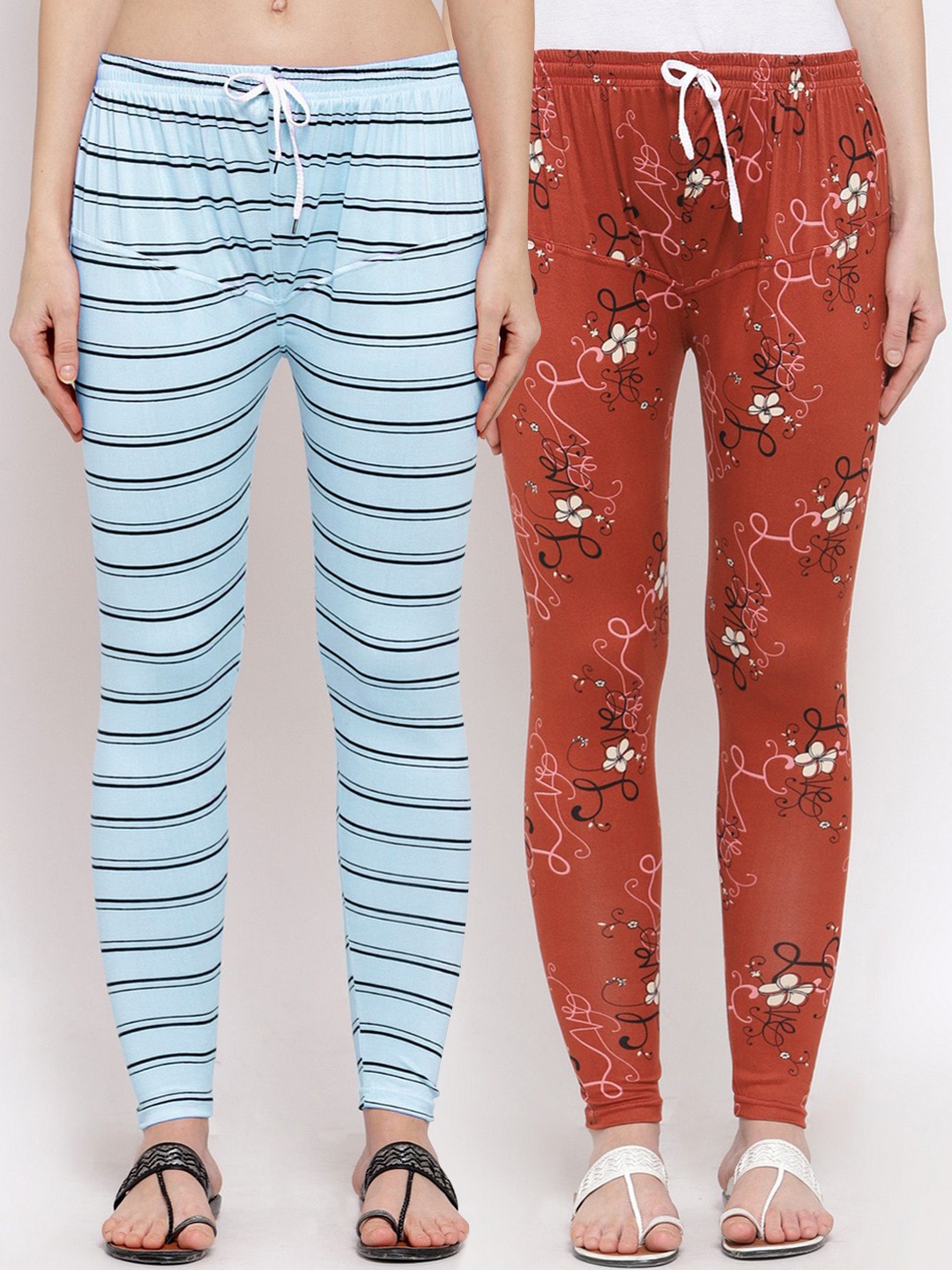 

KLOTTHE Women Pack of 2 Printed Ankle Length Leggings, Blue
