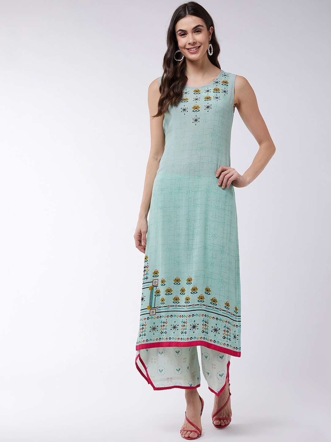 

Pannkh Women Green Ethnic Motifs Print Straight Kurta