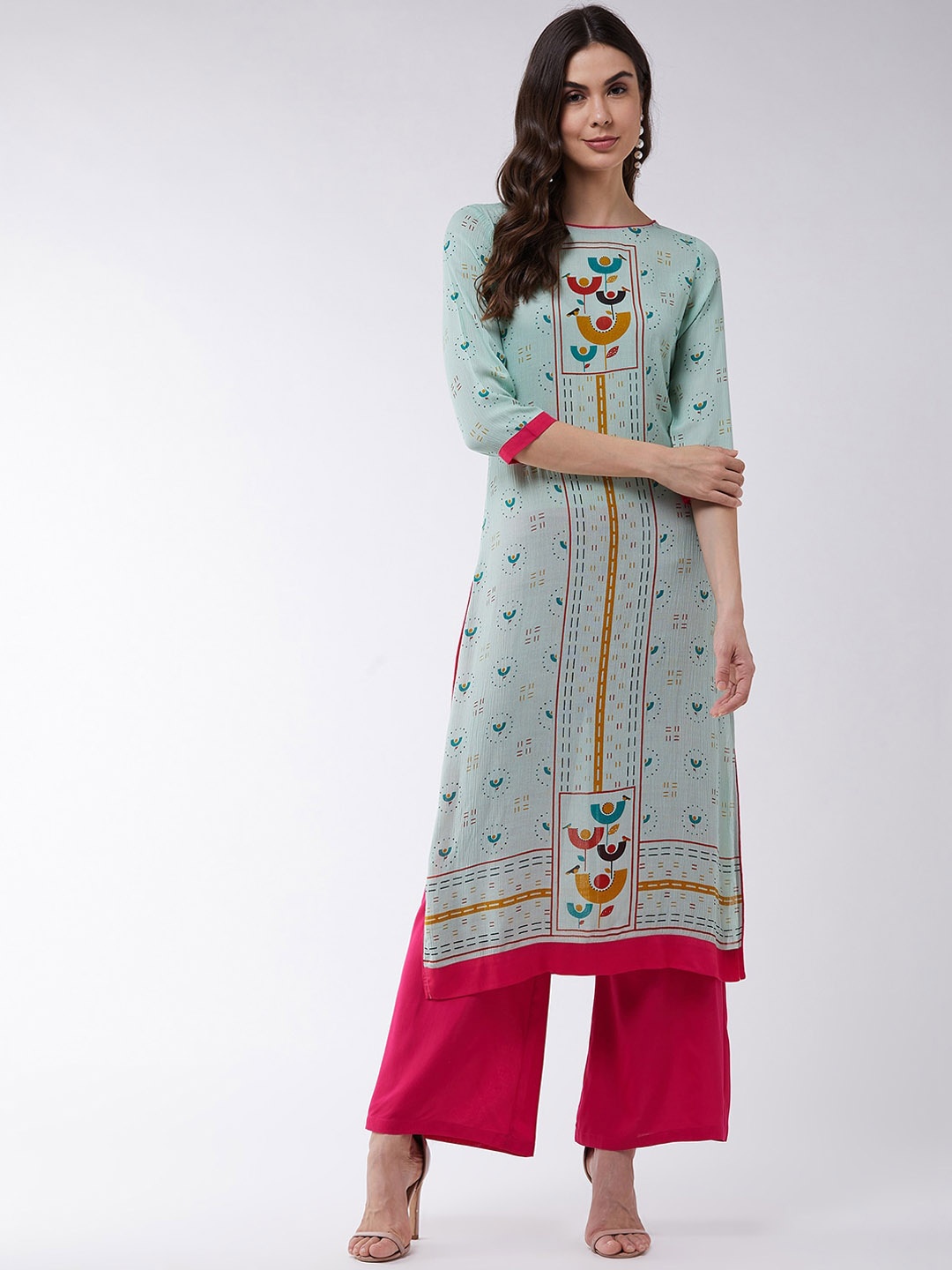 

Pannkh Women Green & Yellow Geometric Printed Kurta