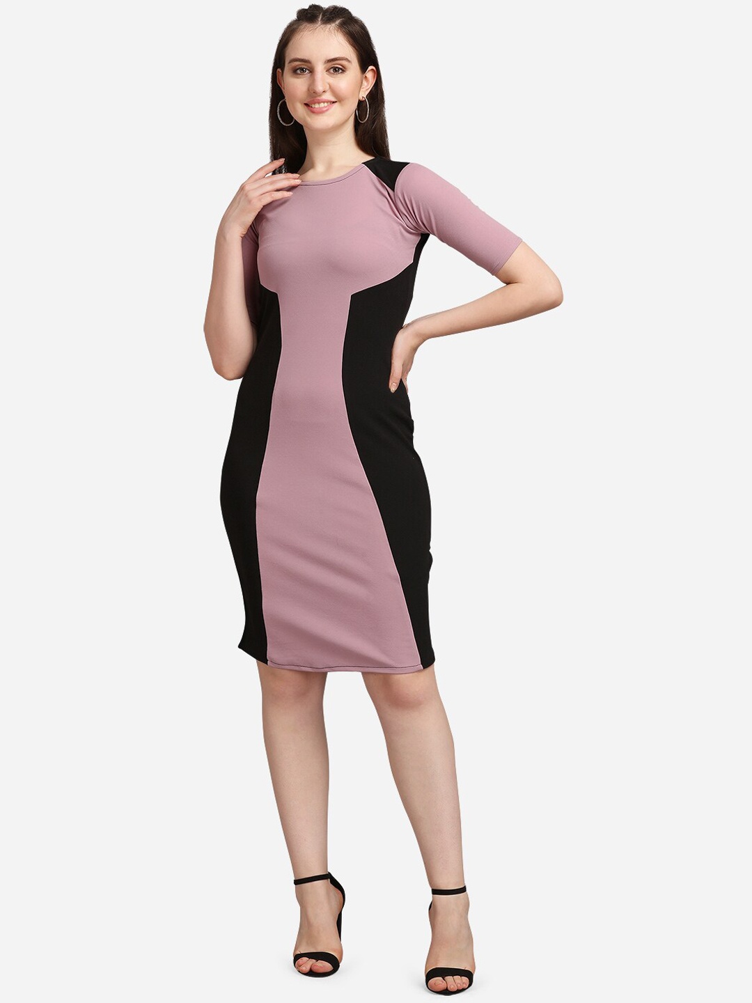 

PURVAJA Mauve Colourblocked Sheath Dress