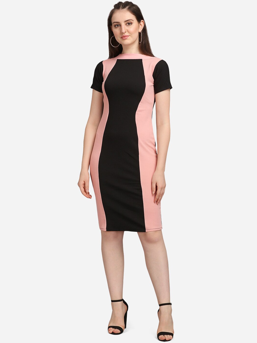 

PURVAJA Black Colourblocked Sheath Dress