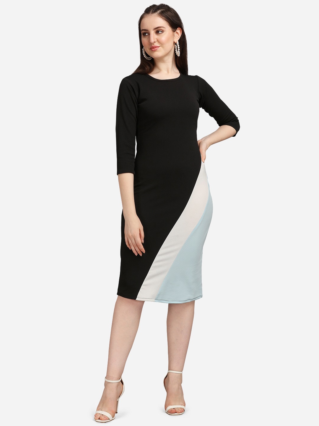 

PURVAJA Black & Blue Colourblocked Sheath Dress