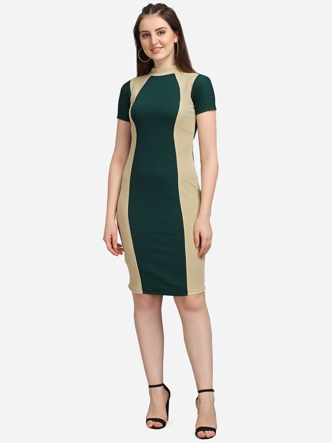 

PURVAJA Olive Green Colourblocked Sheath Dress