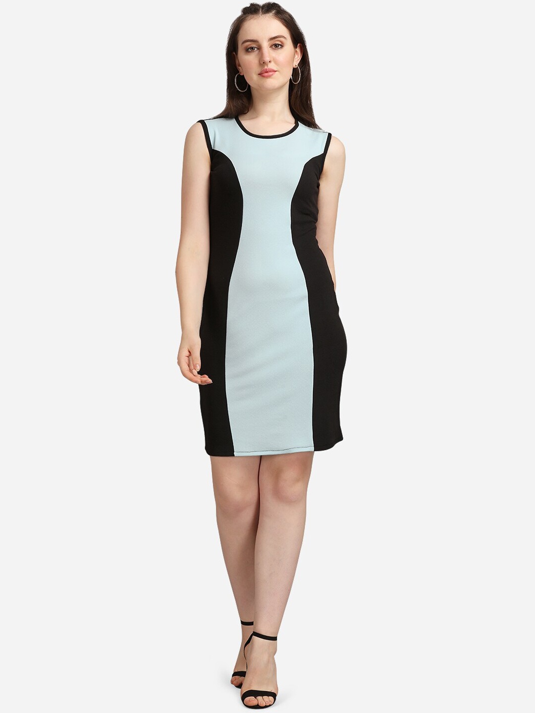 

PURVAJA Blue Colourblocked A-Line Dress