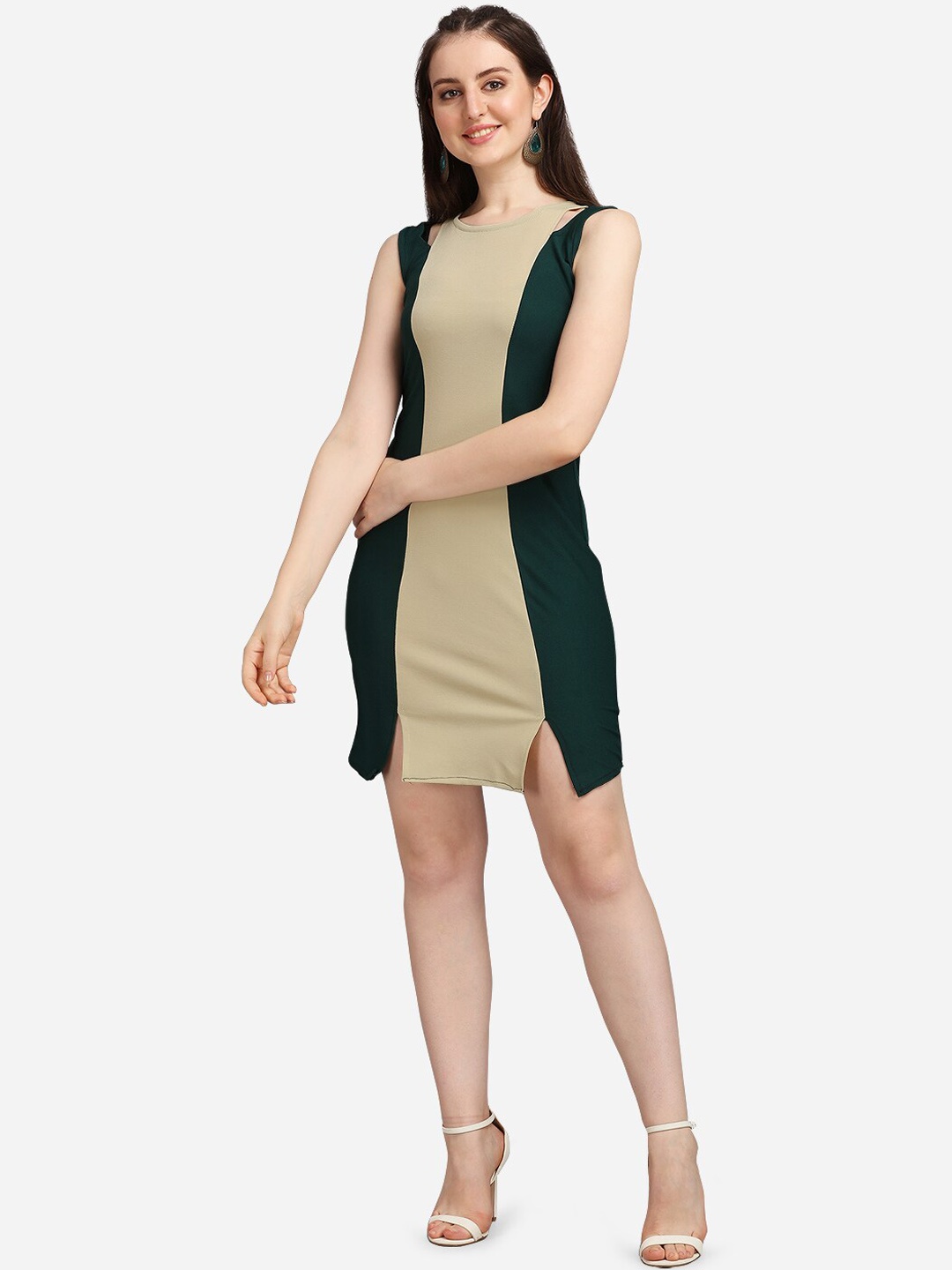 

PURVAJA Women Olive Green Colourblocked Bodycon Dress