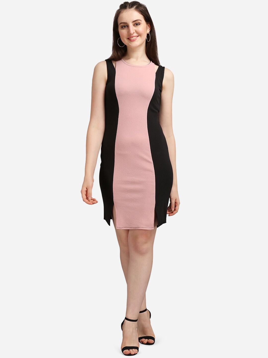 

PURVAJA Black & Pink Colourblocked Bodycon Dress