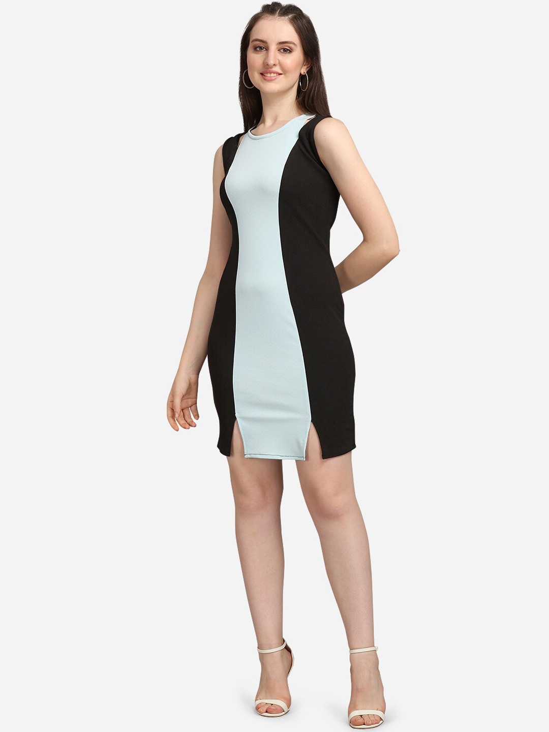 

PURVAJA Blue Colourblocked Sheath Dress