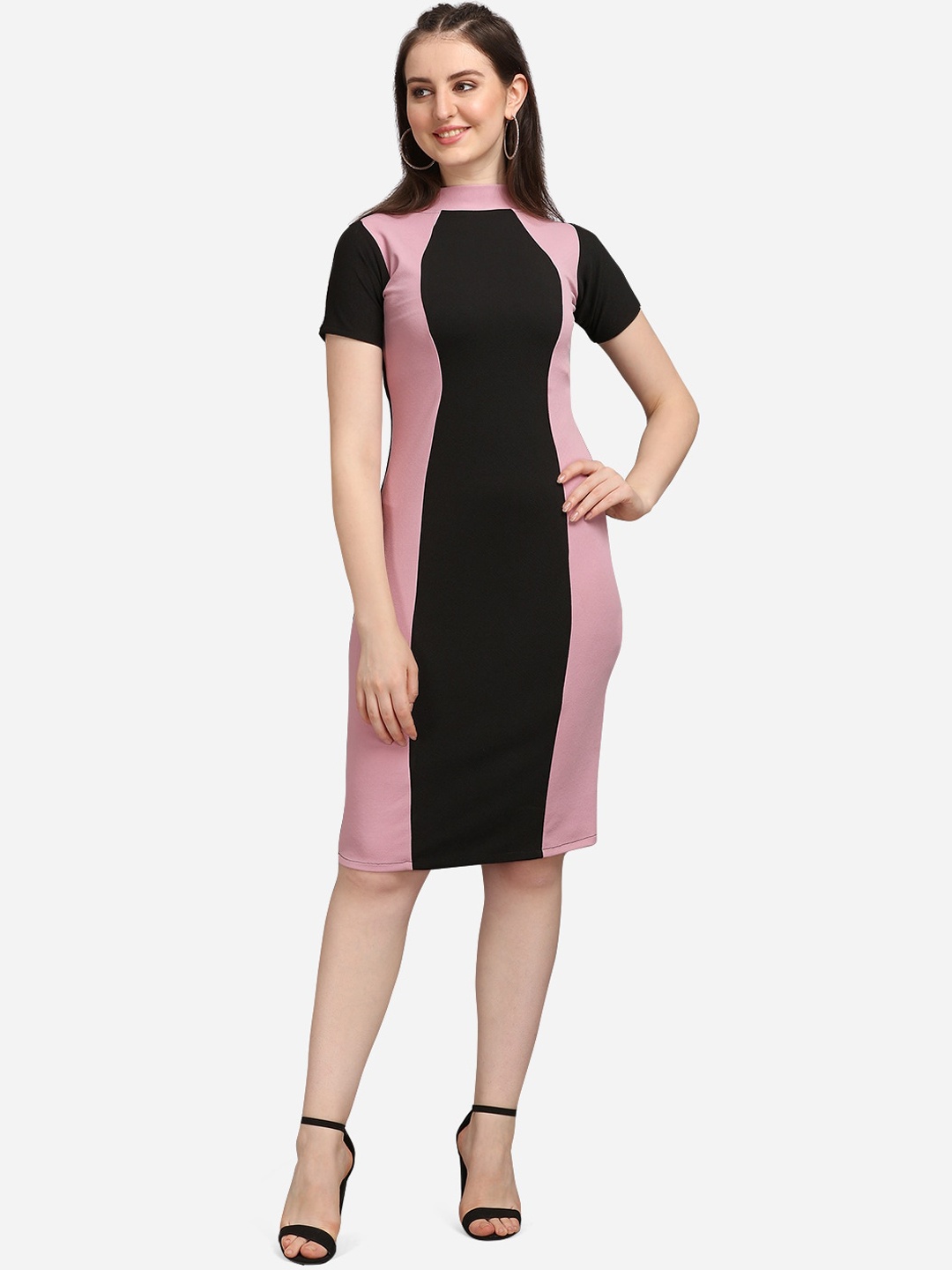 

PURVAJA Women Violet & Black Colourblocked Bodycon Dress