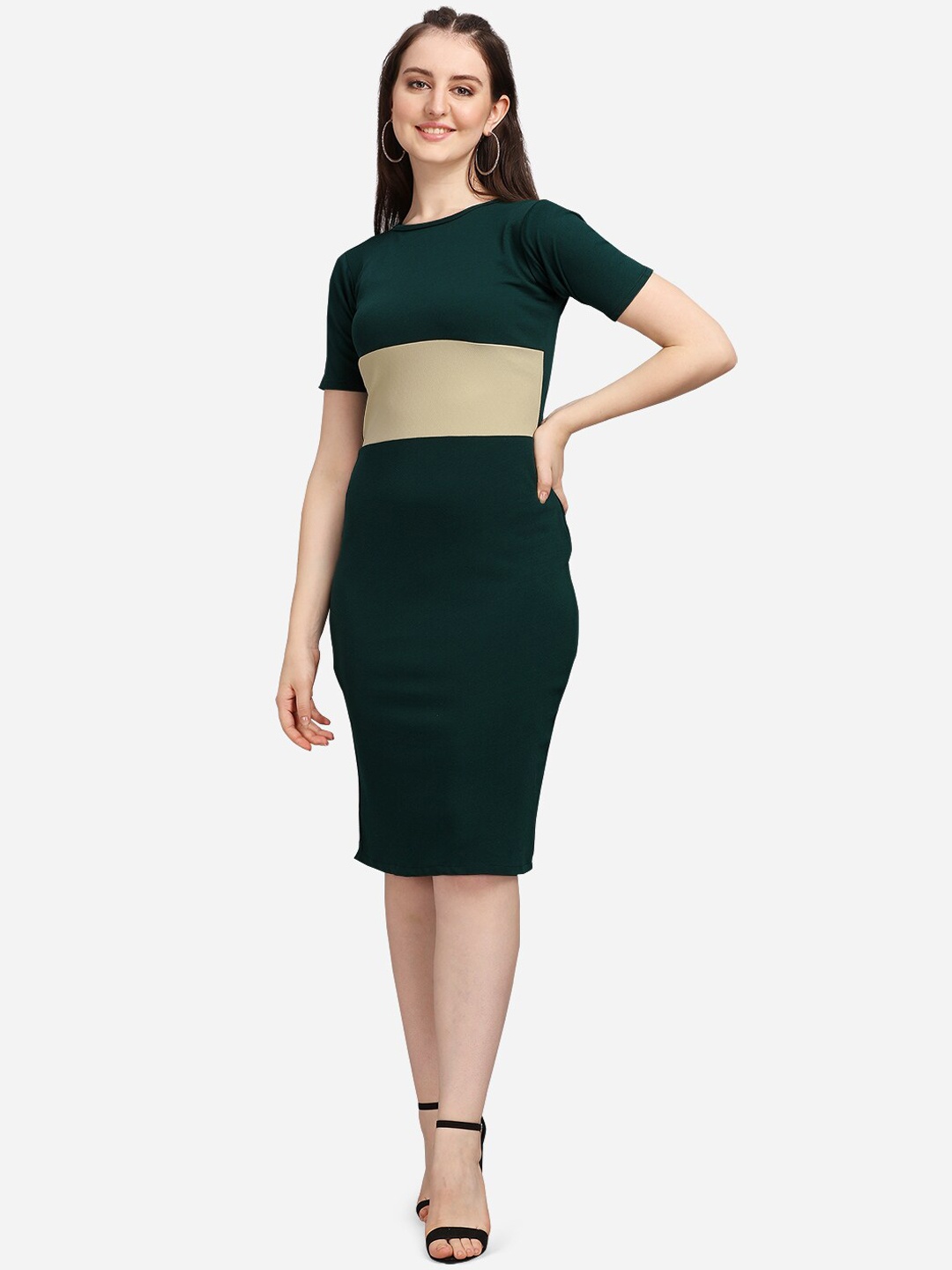 

PURVAJA Women Olive Green Colourblocked Bodycon Dress