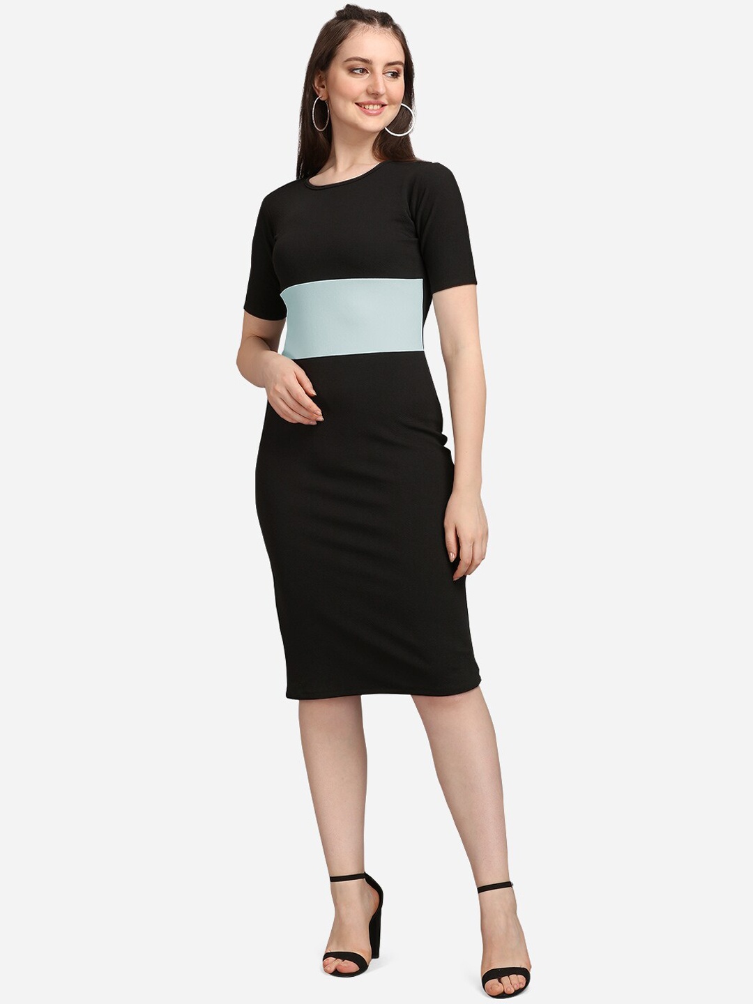 

PURVAJA Blue Colourblocked Sheath Dress