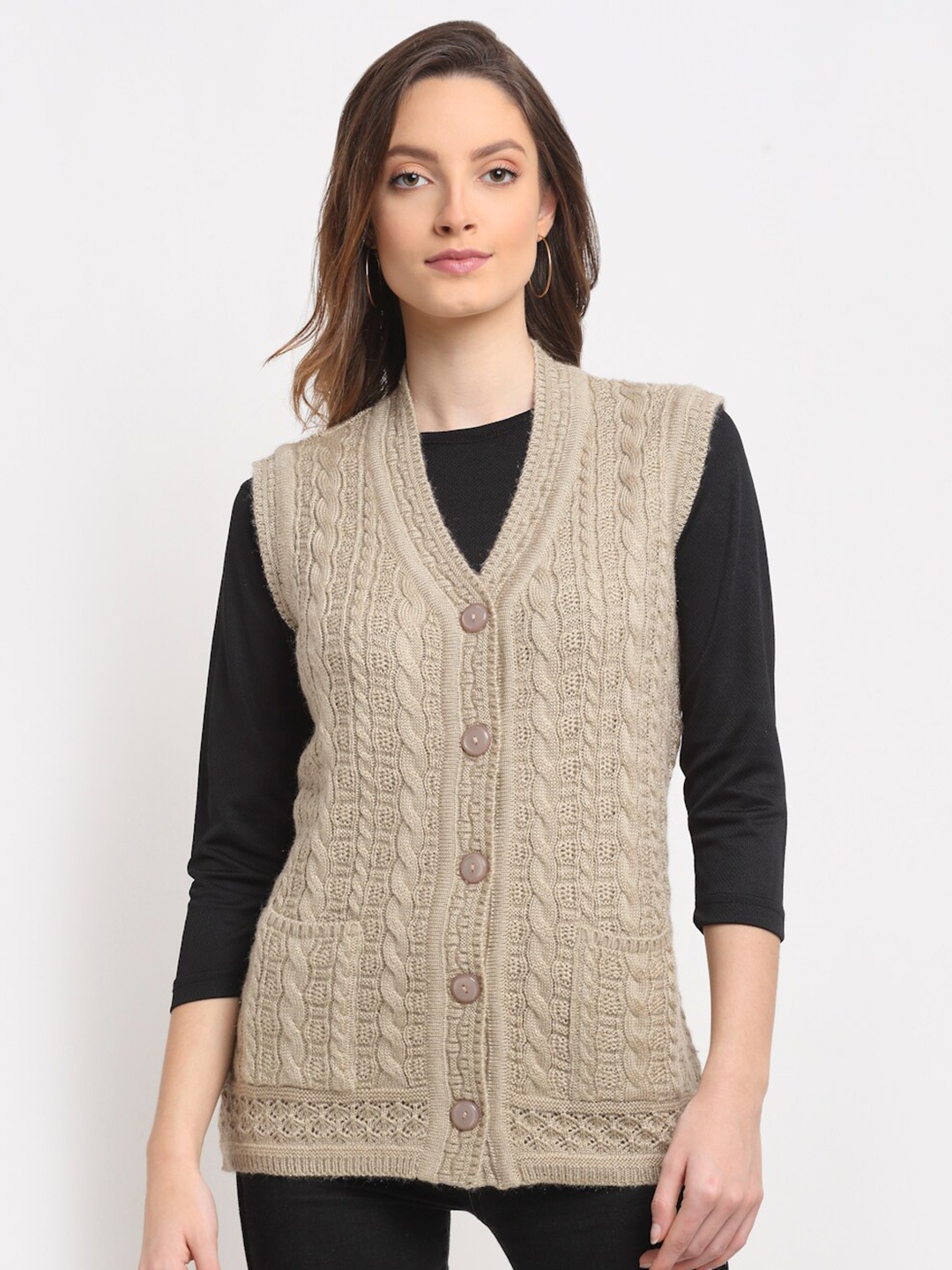 

VANYA Women Beige Cable Knit Cardigan