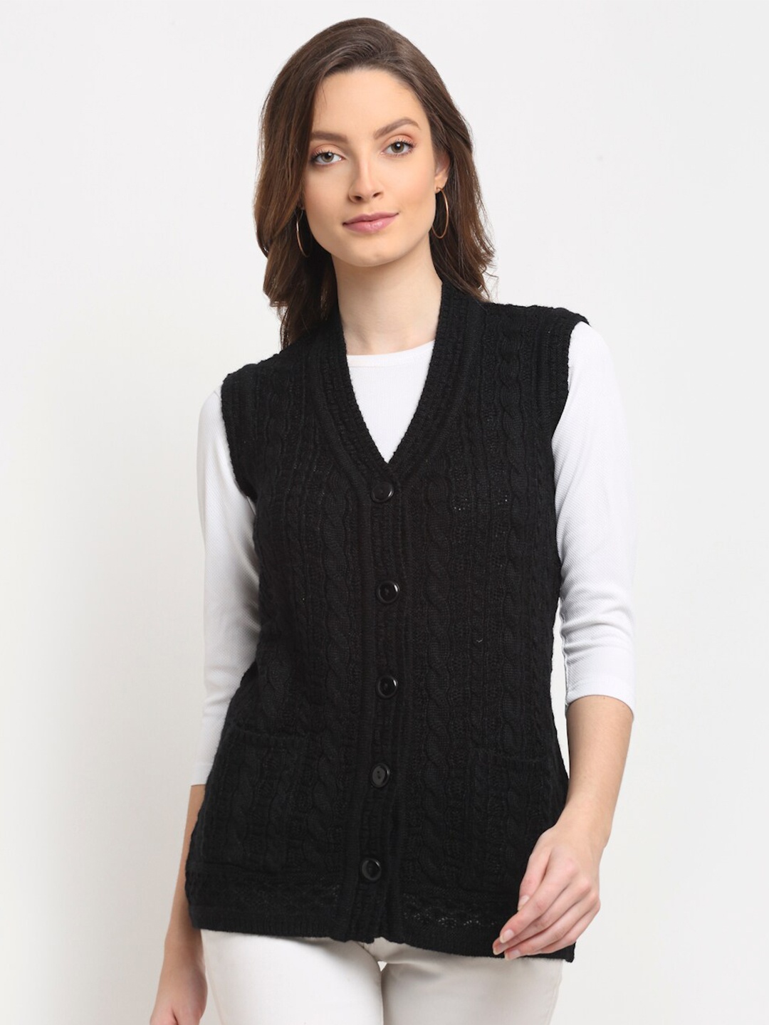 

VANYA Women Black Cable Knit Cardigan