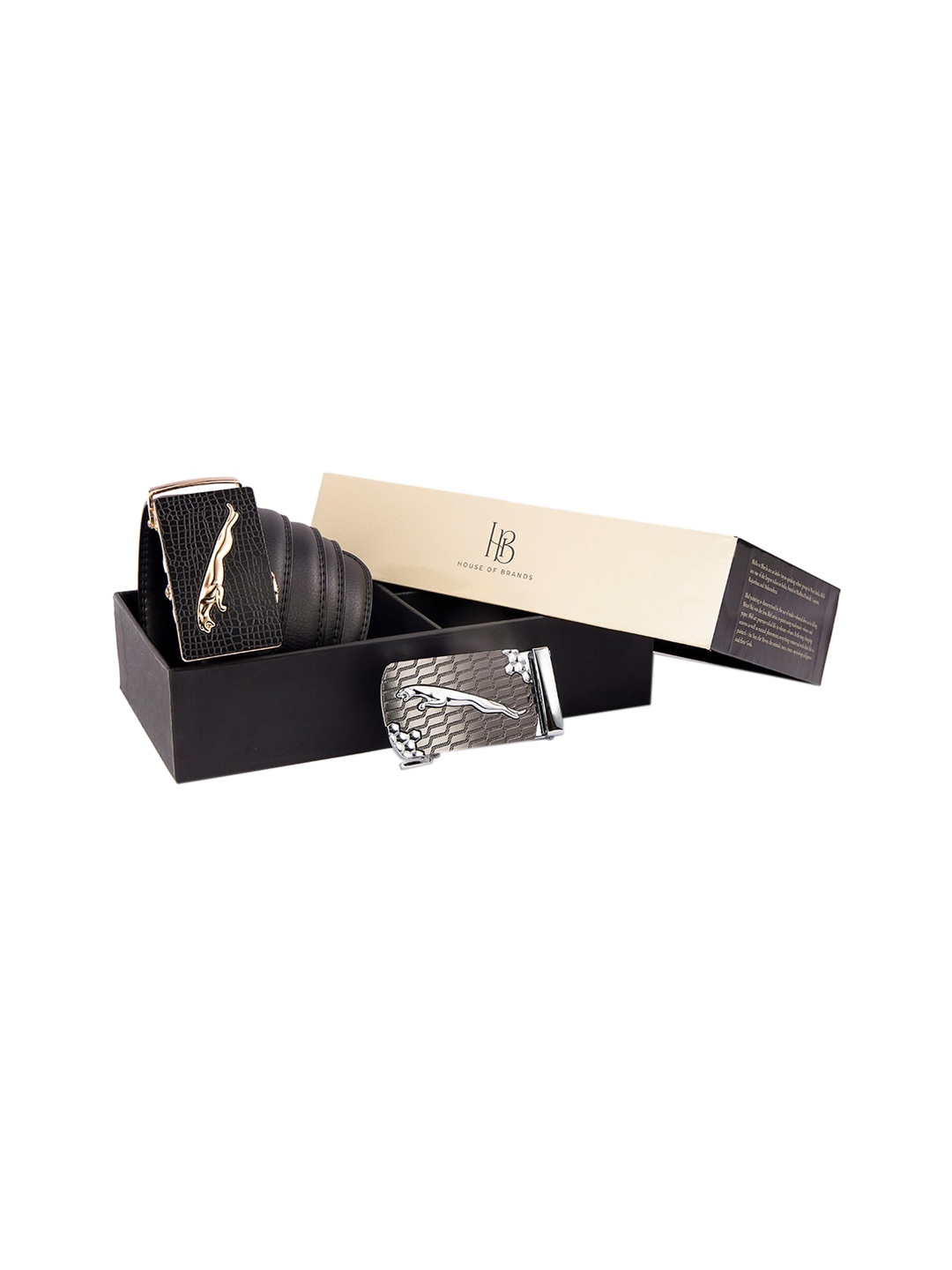 

BANGE Men Black & Silver Leather Formal Belt Accessory Gift Set
