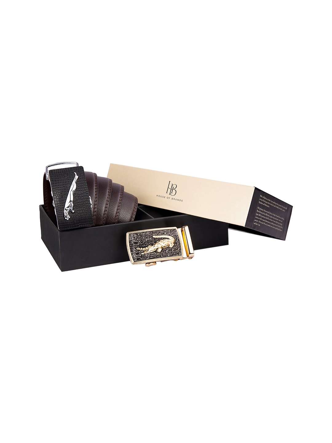 

BANGE Men Brown & Silver Leather Formal Belt Accessory Gift Set