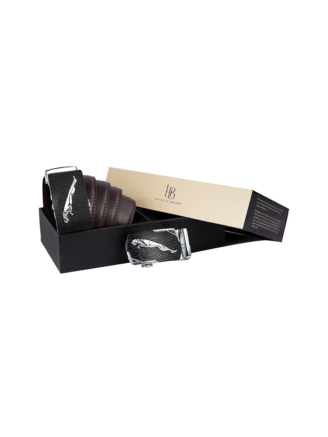 

BANGE Men Brown & Silver Leather Formal Belt Accessory Gift Set