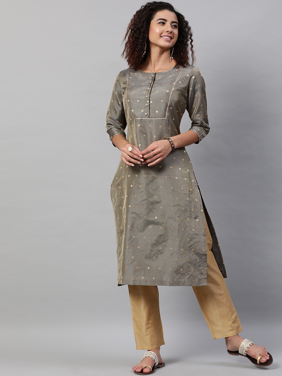

STREET 9 Women Grey Regular Kurta with Trousers