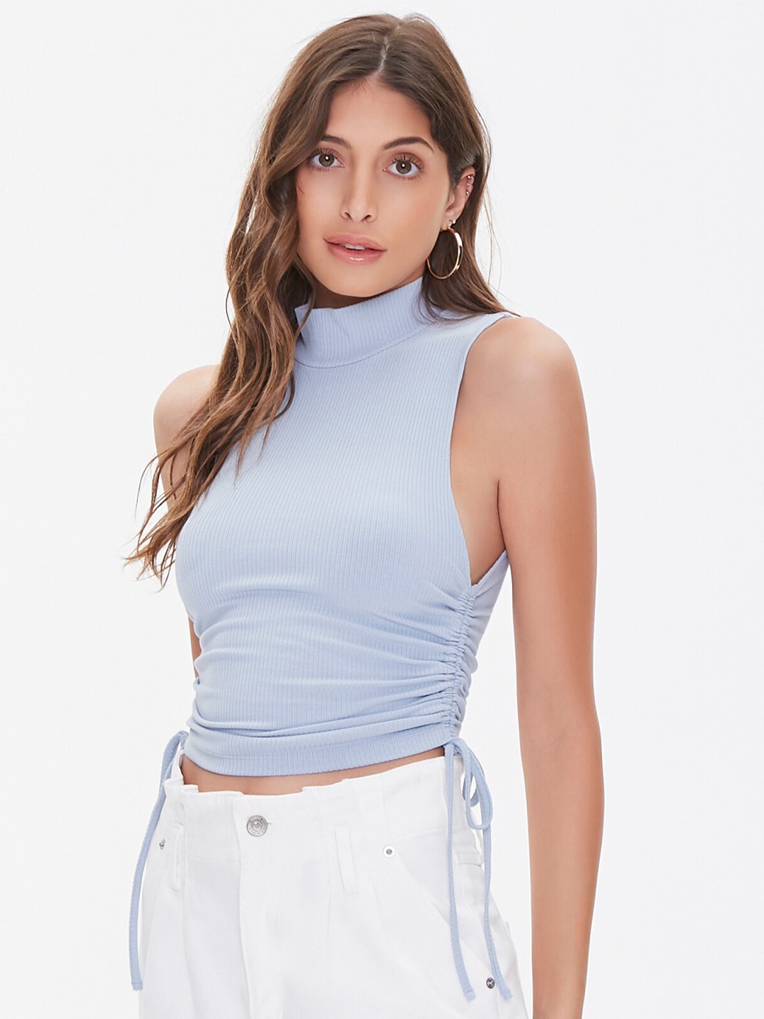 

FOREVER 21 Women Blue Fitted Crop Top